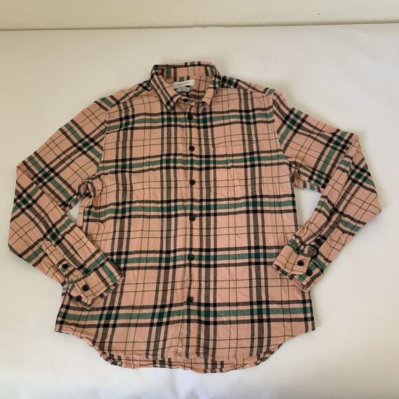 Urban Outfitters Flannel Shirt Women M Pink Green Plaid Button Preppy Cabincore - Picture 1 of 6